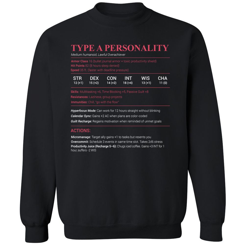 Type A Stats Classic Unisex Sweatshirt - Black - 1