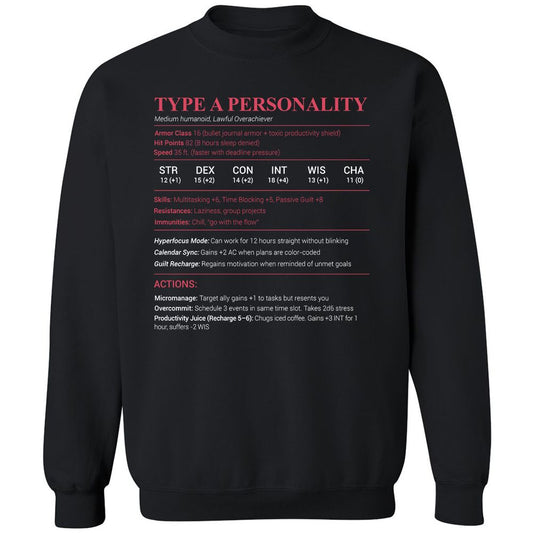 Type A Stats Classic Unisex Sweatshirt - Black - 1