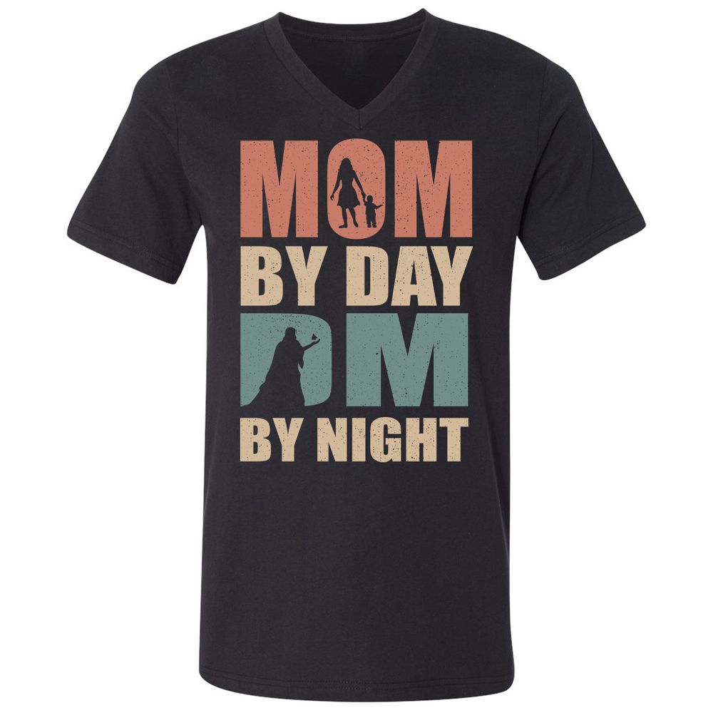 Mom By Day DM By Night Unisex V-Neck T-Shirt - Black - 1
