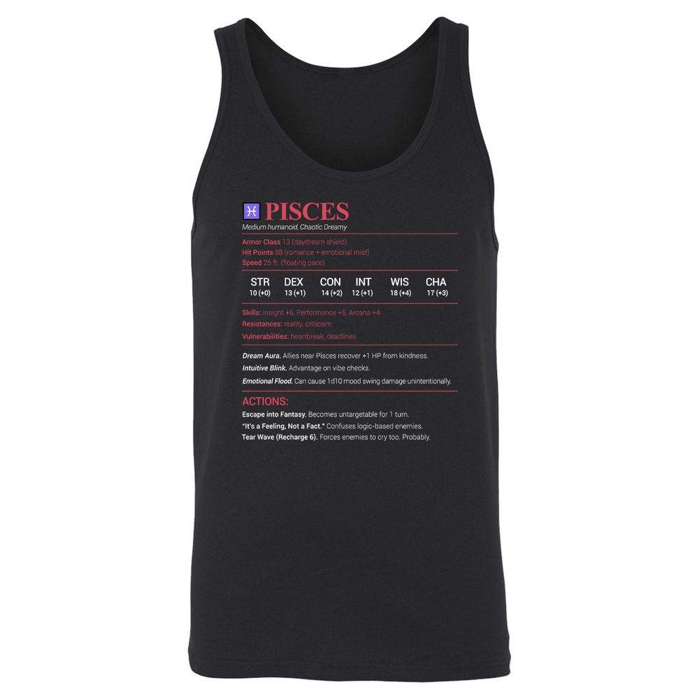 Pisces Stats Unisex Jersey Tank - Black - 1