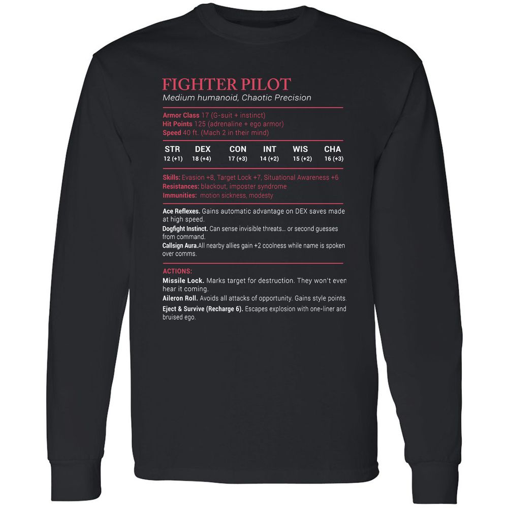 Fighter Pilot Stats Long Sleeve T-Shirt - Black - 1