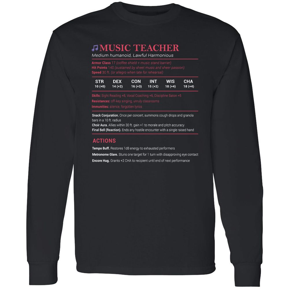 Music Teacher Long Sleeve T-Shirt - Black - 1