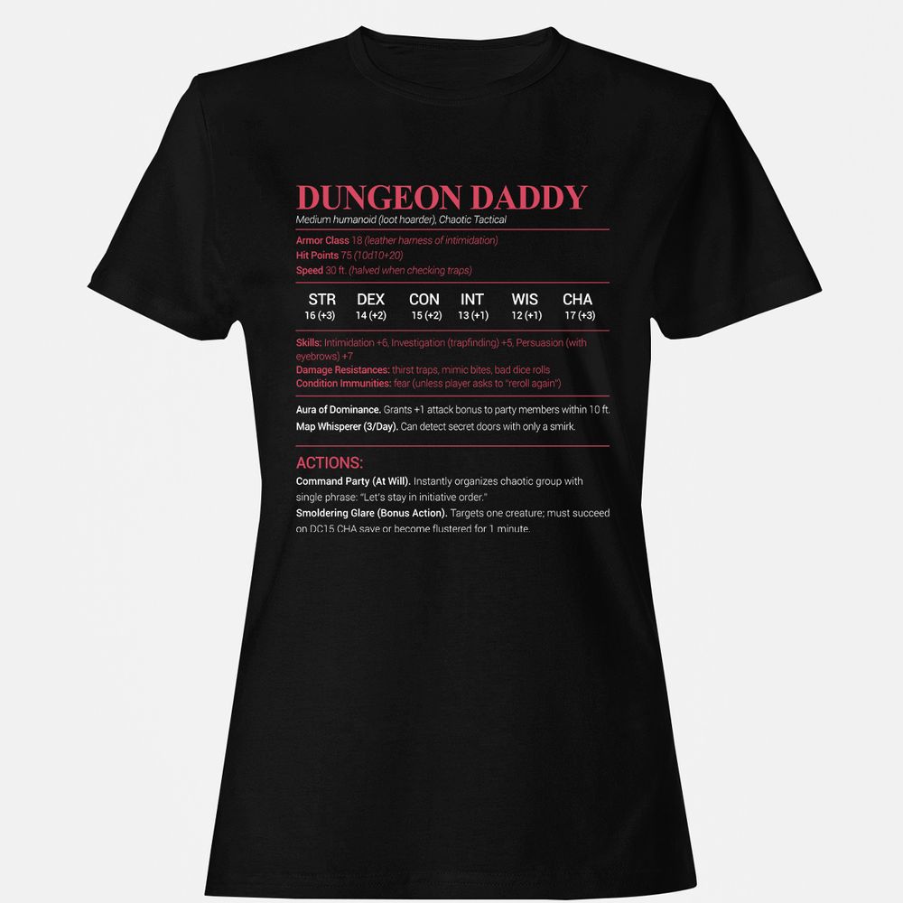 Dungeon Daddy Stats Women's T-Shirt - Black - 1