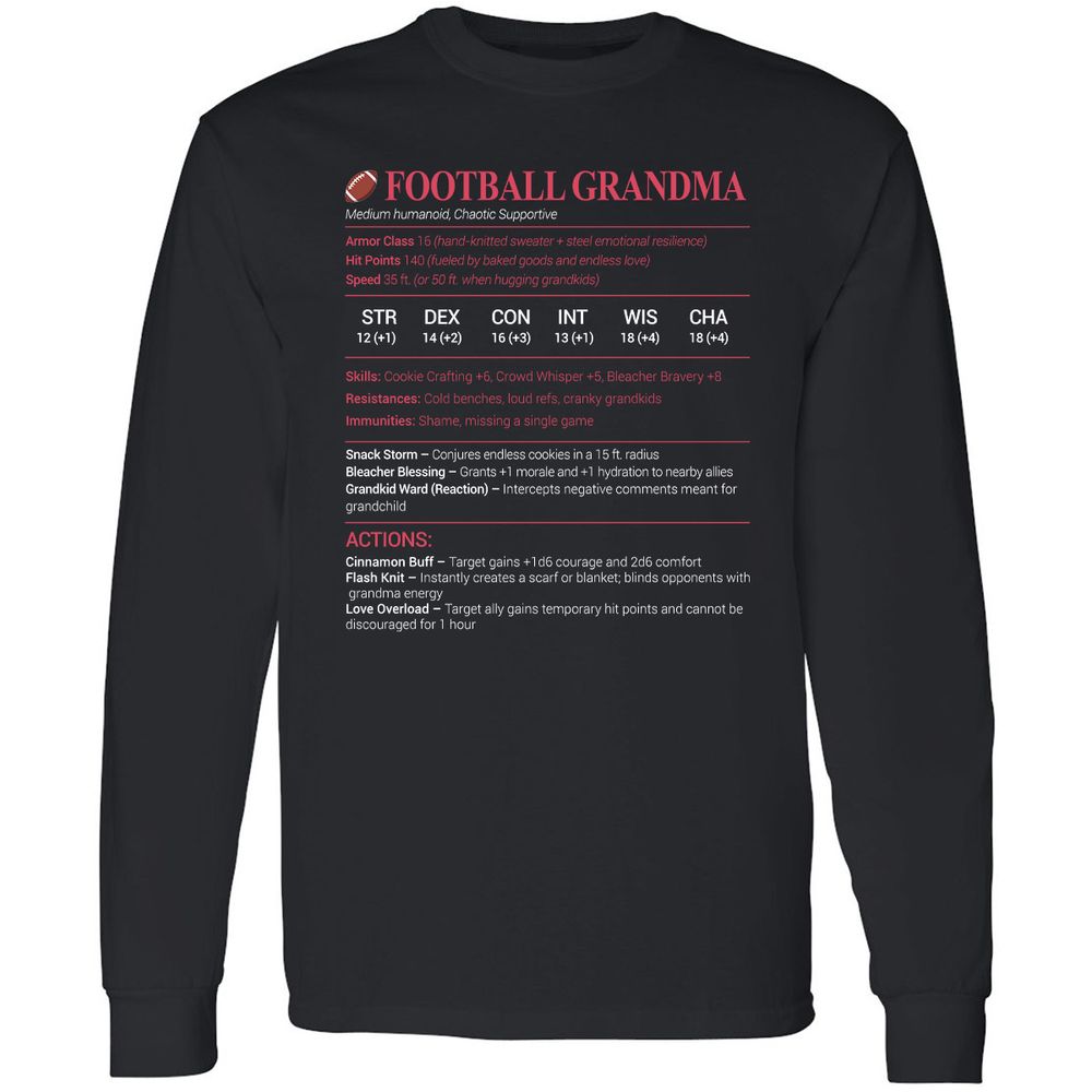 Football Grandma Long Sleeve T-Shirt - Black - 1