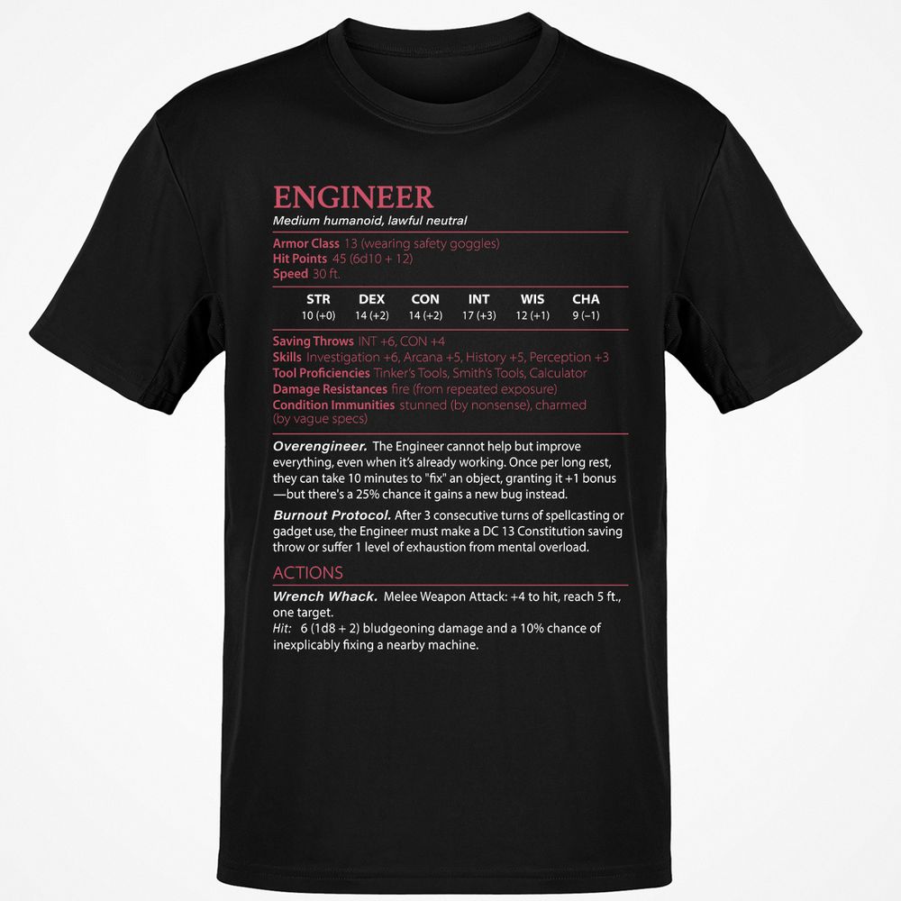 Engineer Stats Classic Unisex T-Shirt - Black - 1