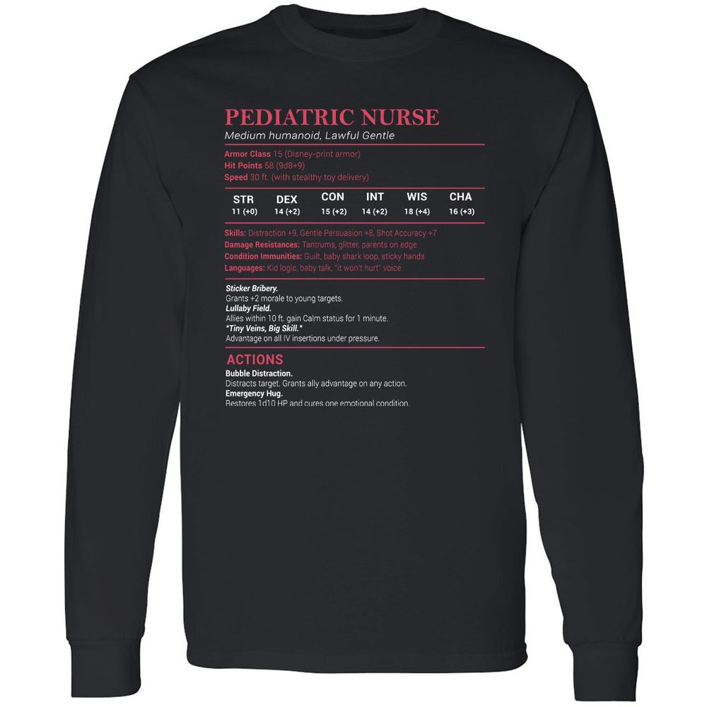 Pediatric Nurse Long Sleeve T-Shirt - Black - 1