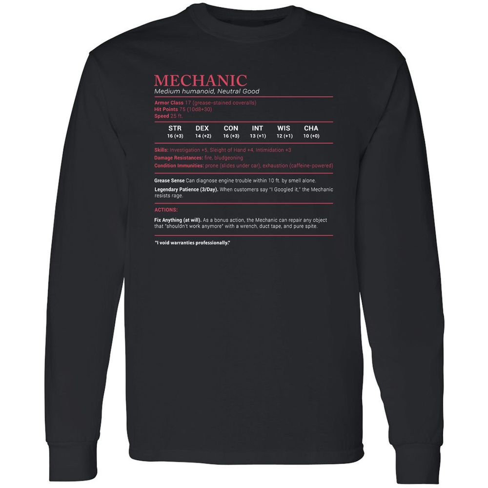 Mechanic Stats Long Sleeve T-Shirt - Black - 1