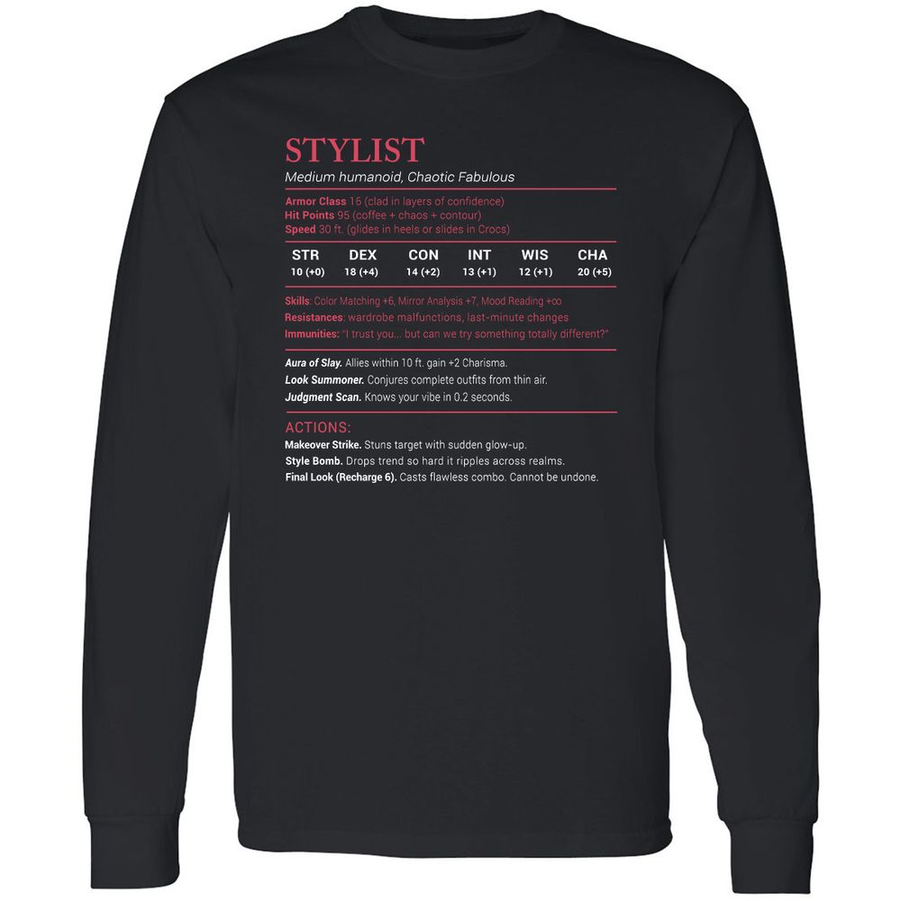 Stylist Stats Long Sleeve T-Shirt - Black - 1