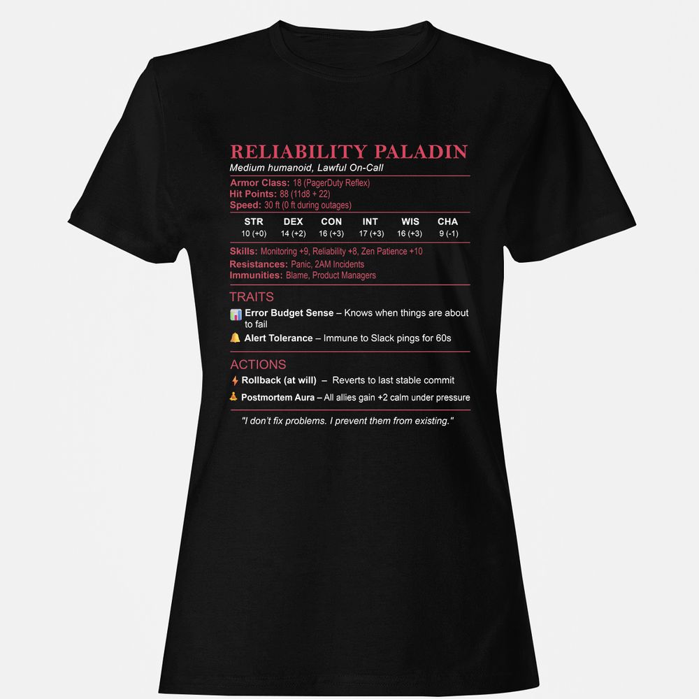 SRE Stats (Reliability Paladin) Women's T-Shirt - Black - 1