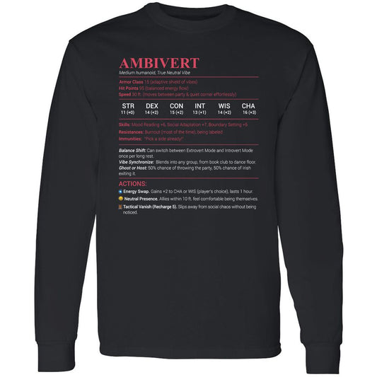 Ambivert Stats Long Sleeve T-Shirt - Black - 1