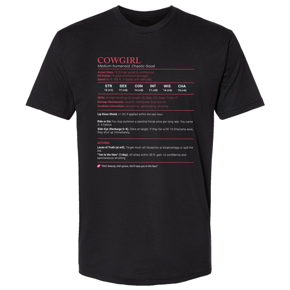 Cowgirl Stats Premium Unisex T-Shirt - Black - 1