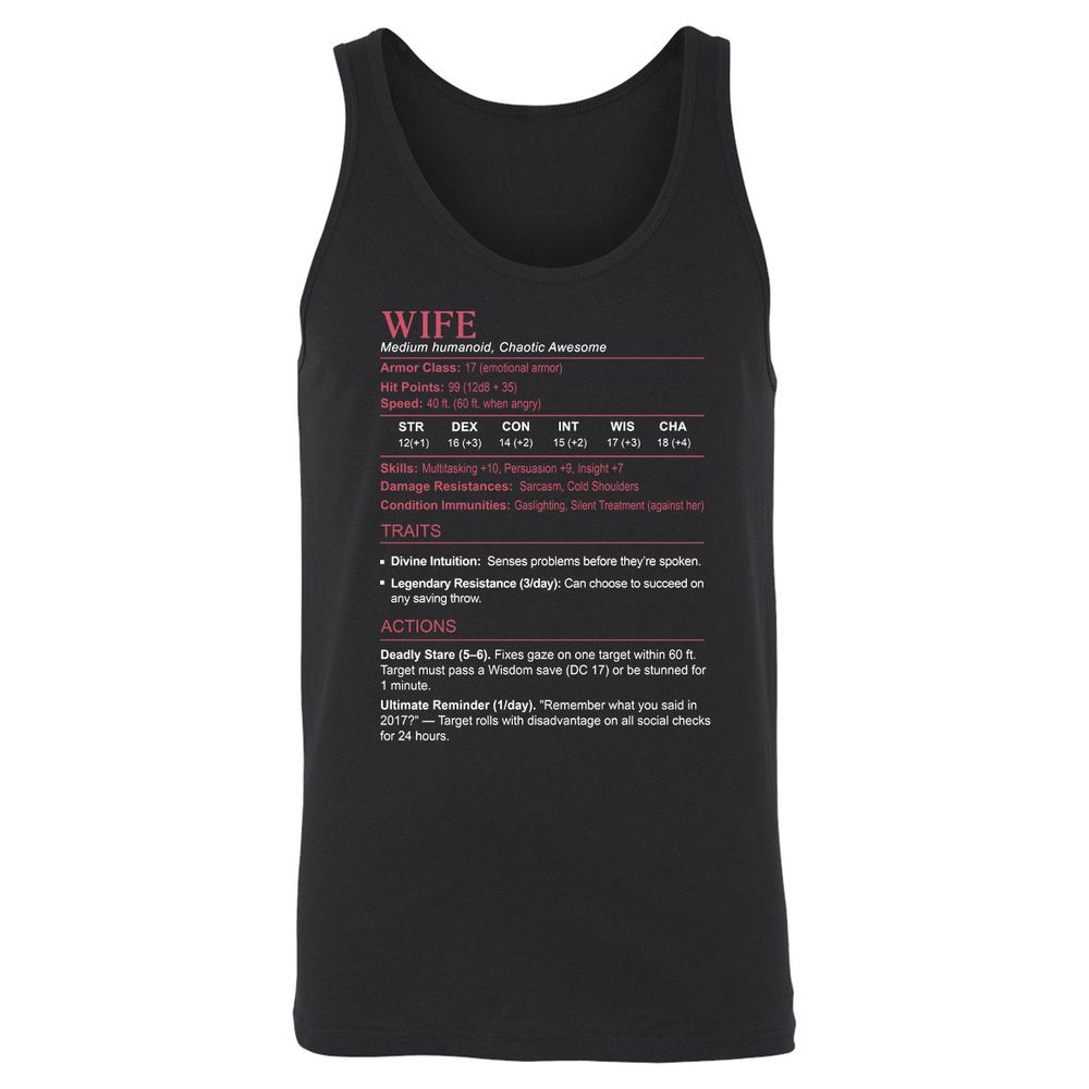 Wife Stats Unisex Jersey Tank - Black - 1