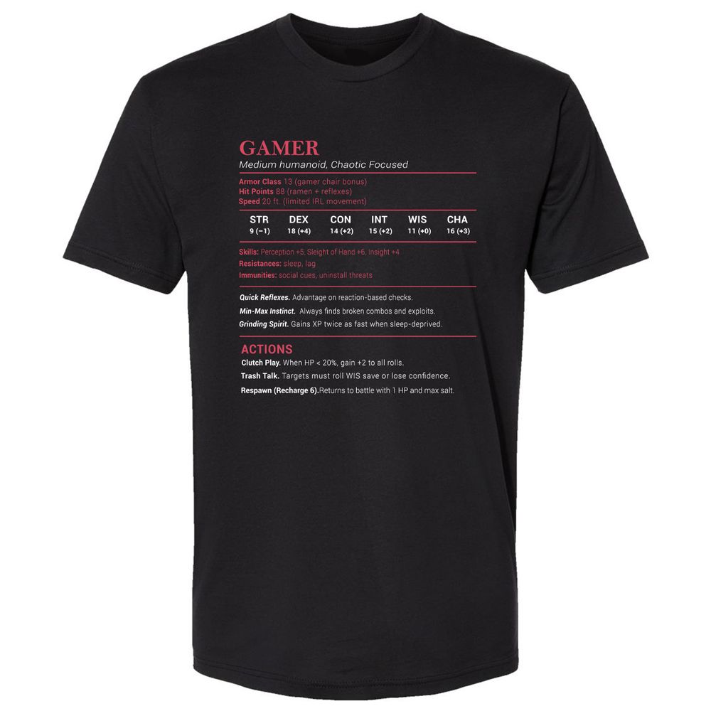 Gamer Stats Premium Unisex T-Shirt - Black - 1