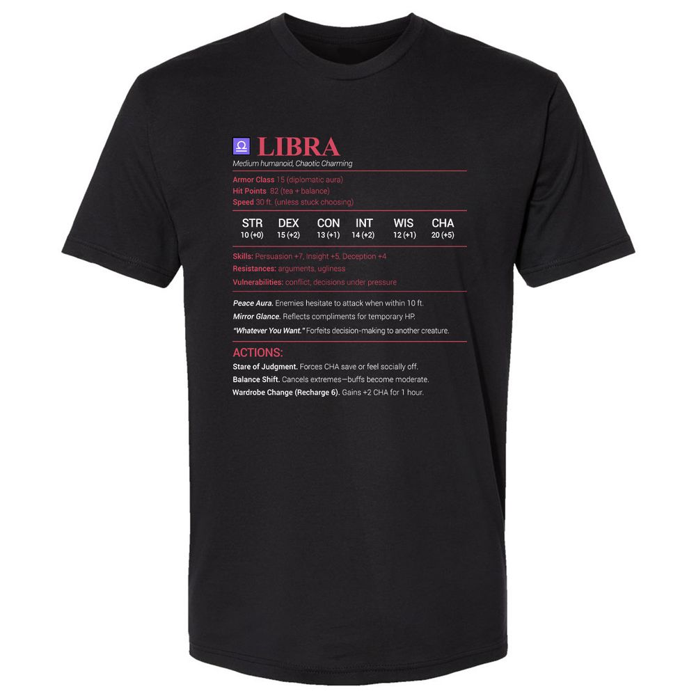 Libra Stats Premium Unisex T-Shirt - Black - 1