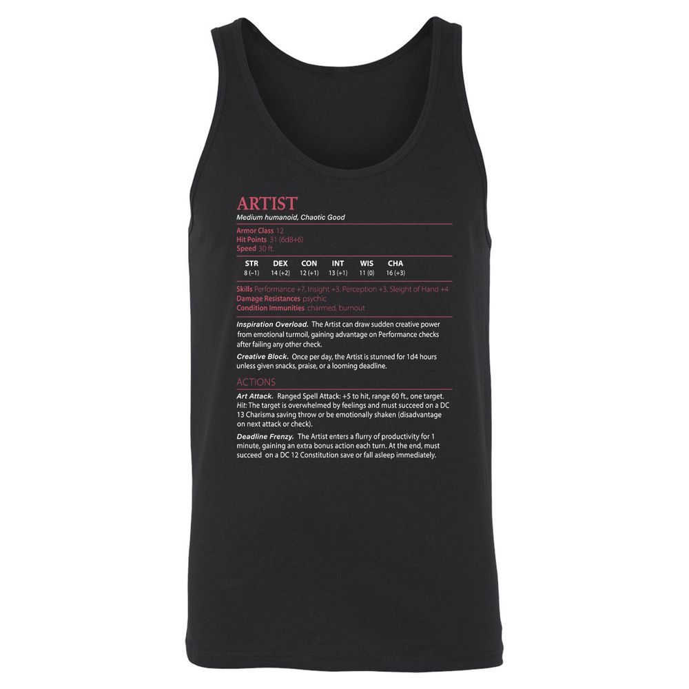 Artist Stats Unisex Jersey Tank - Black - 1