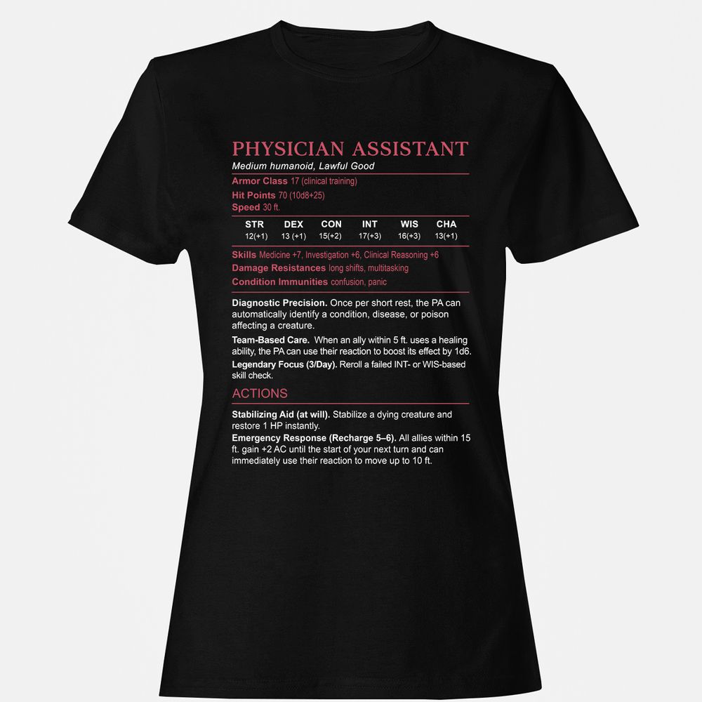 PHYSICIAN ASSISTANT Stats Women's T-Shirt - Black - 1