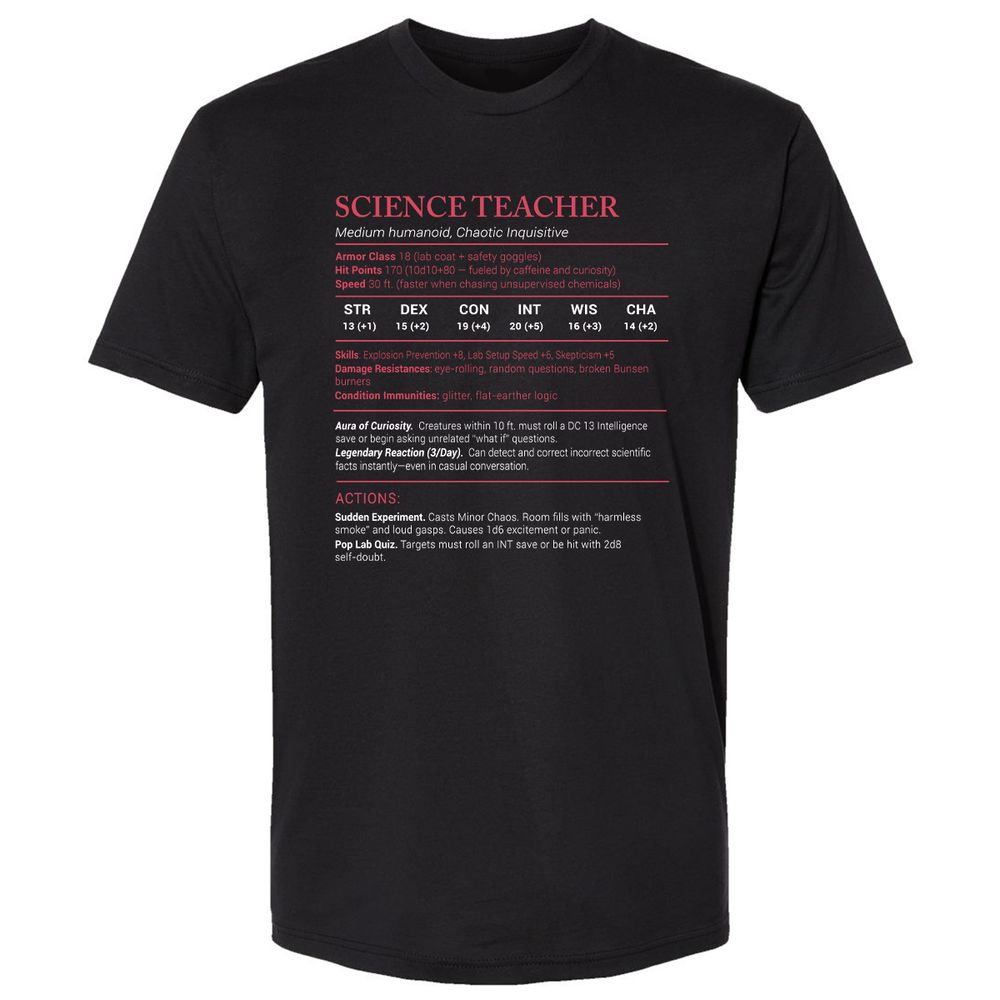 Science Teacher Stats Premium Unisex T-Shirt - Black - 1