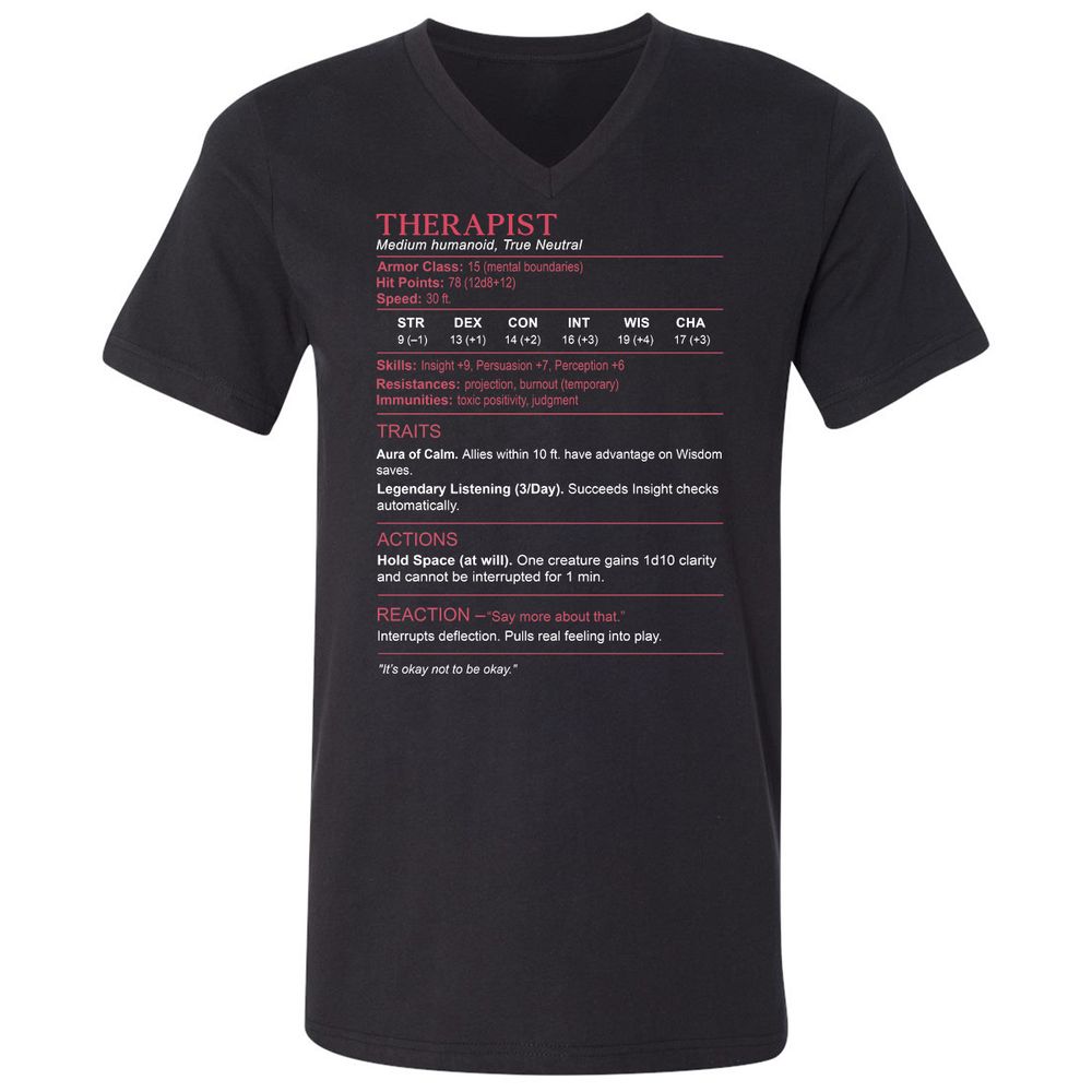 Therapist Stats Unisex V-Neck T-Shirt - Black - 1
