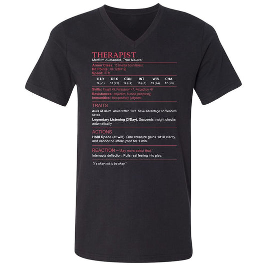 Therapist Stats Unisex V-Neck T-Shirt - Black - 1