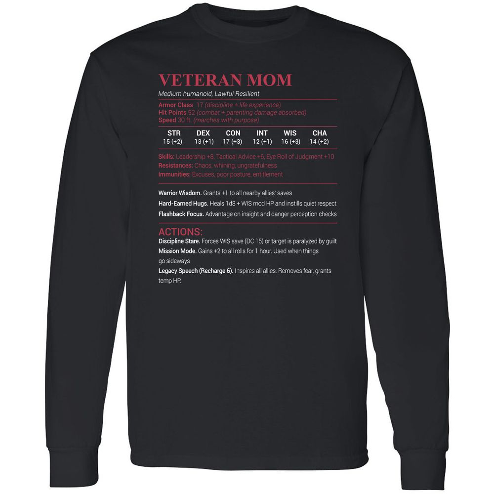 Veteran Mom Long Sleeve T-Shirt - Black - 1