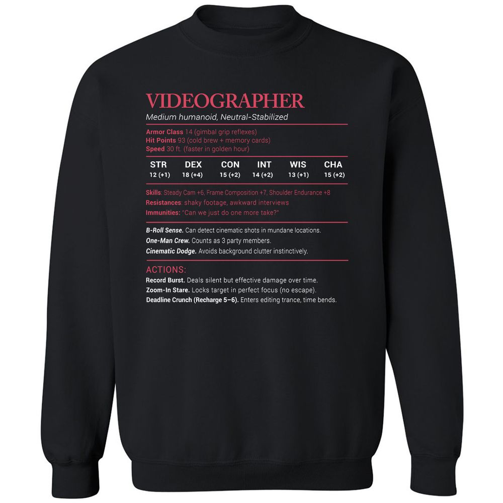 Videographer Stats Classic Unisex Sweatshirt - Black - 1