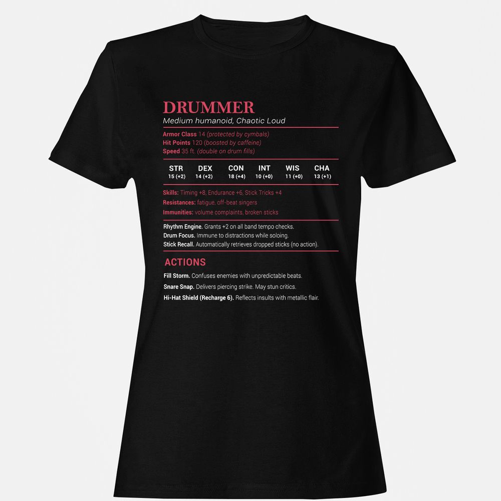 Drummer Stats Women's T-Shirt - Black - 1