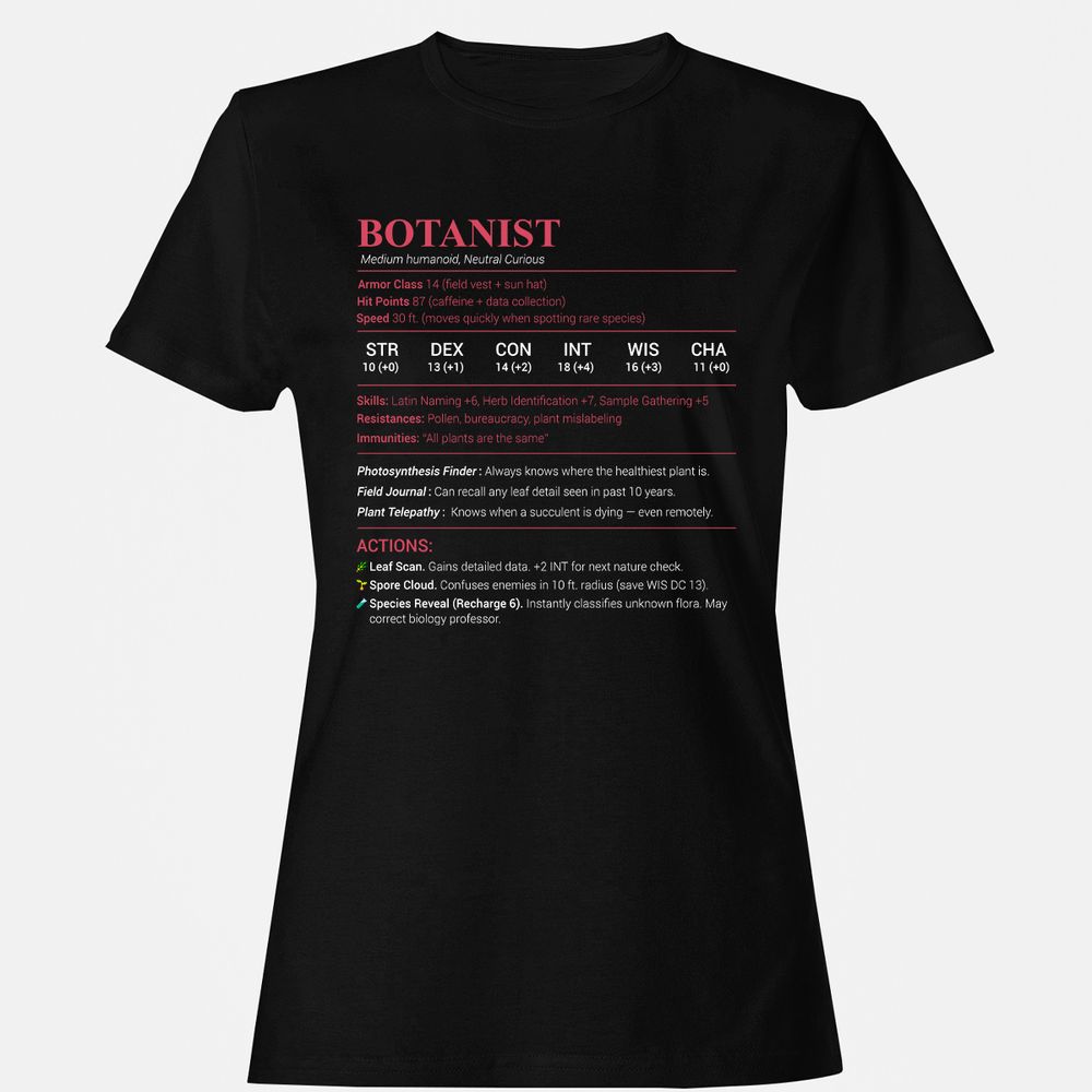 Botanist Stats Women's T-Shirt - Black - 1