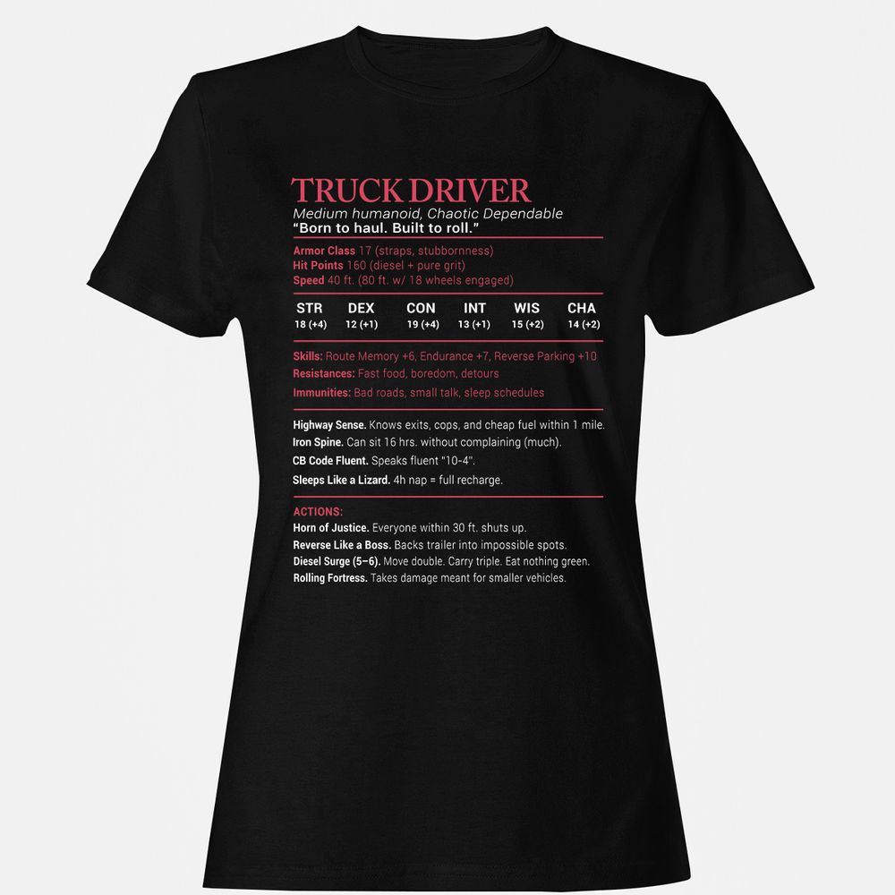Truck Driver Stats Women's T-Shirt - Black - 1