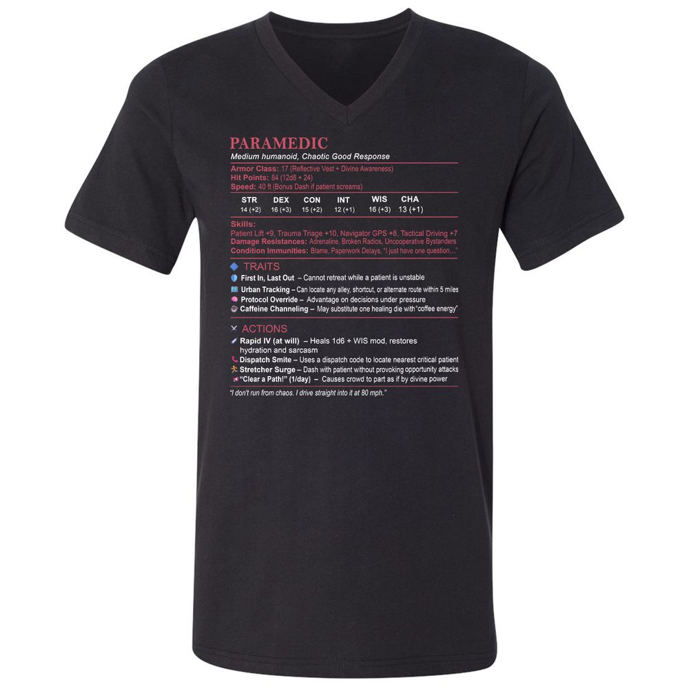 Paramedic Stats Unisex V-Neck T-Shirt - Black - 1