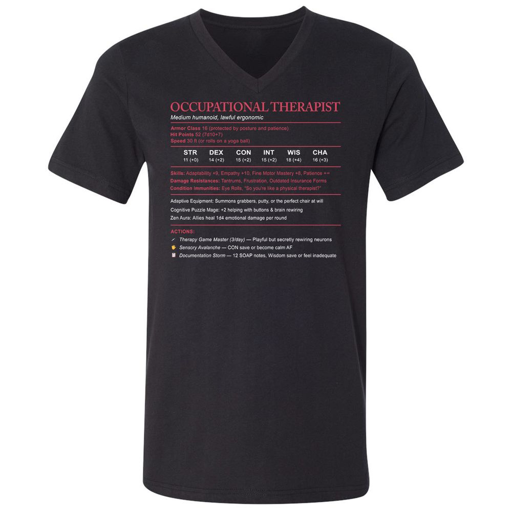 Occupational Therapist Stats Unisex V-Neck T-Shirt - Black - 1