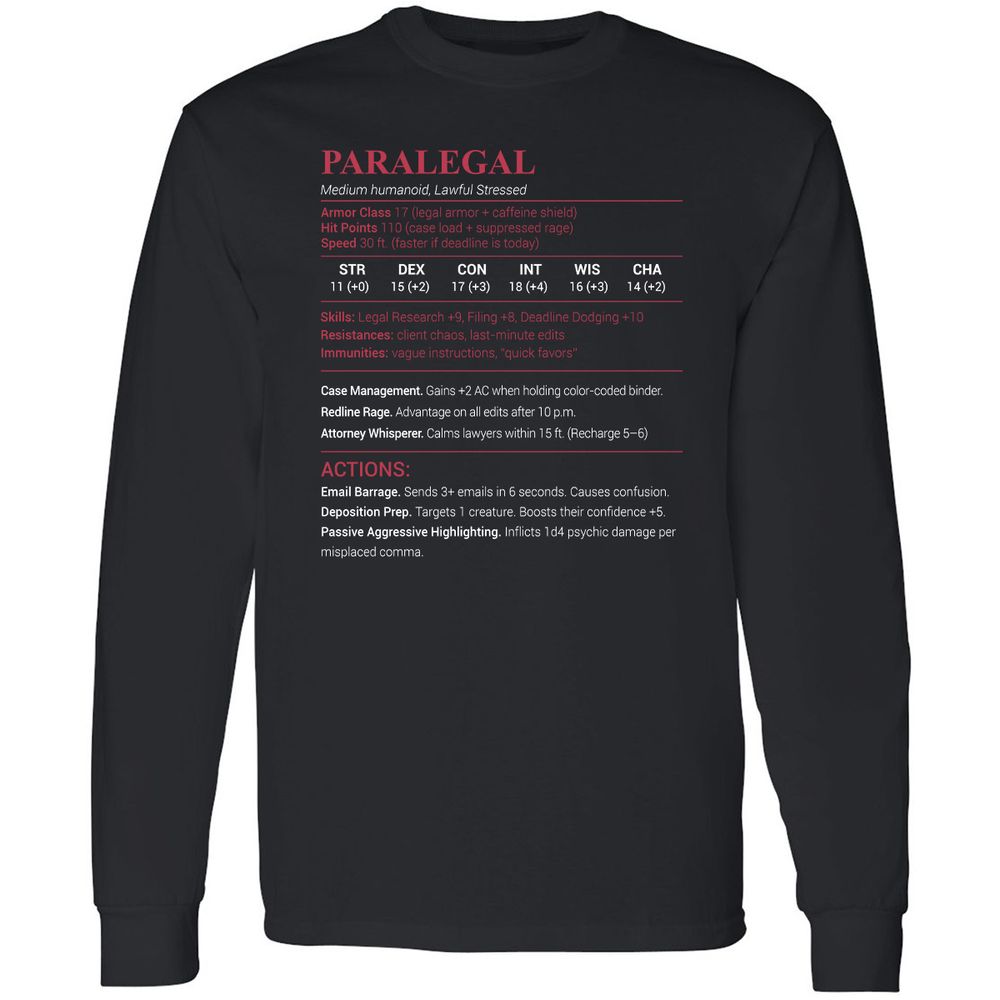 Paralegal Stats Long Sleeve T-Shirt - Black - 1