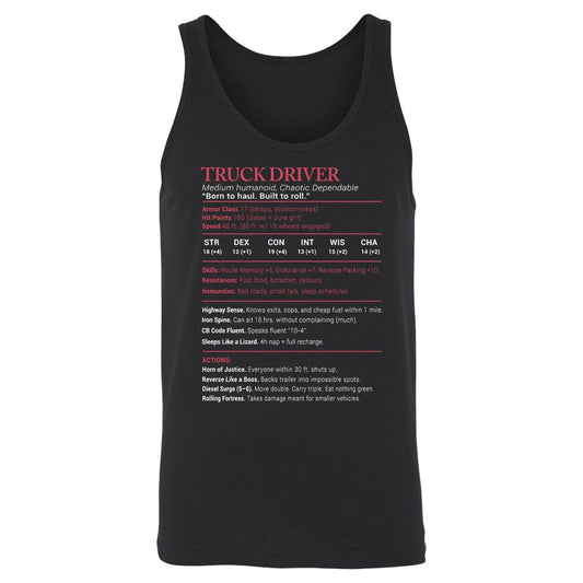 Truck Driver Stats Unisex Jersey Tank - Black - 1