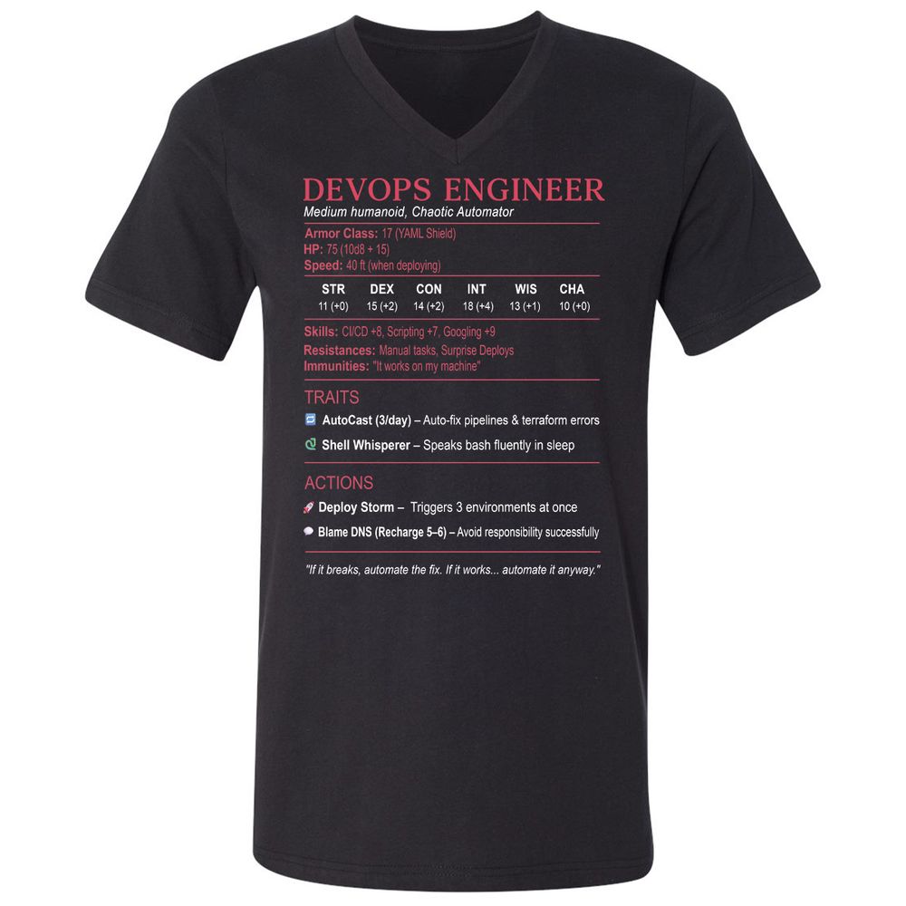 DevOps Engineer Stats Unisex V-Neck T-Shirt - Black - 1