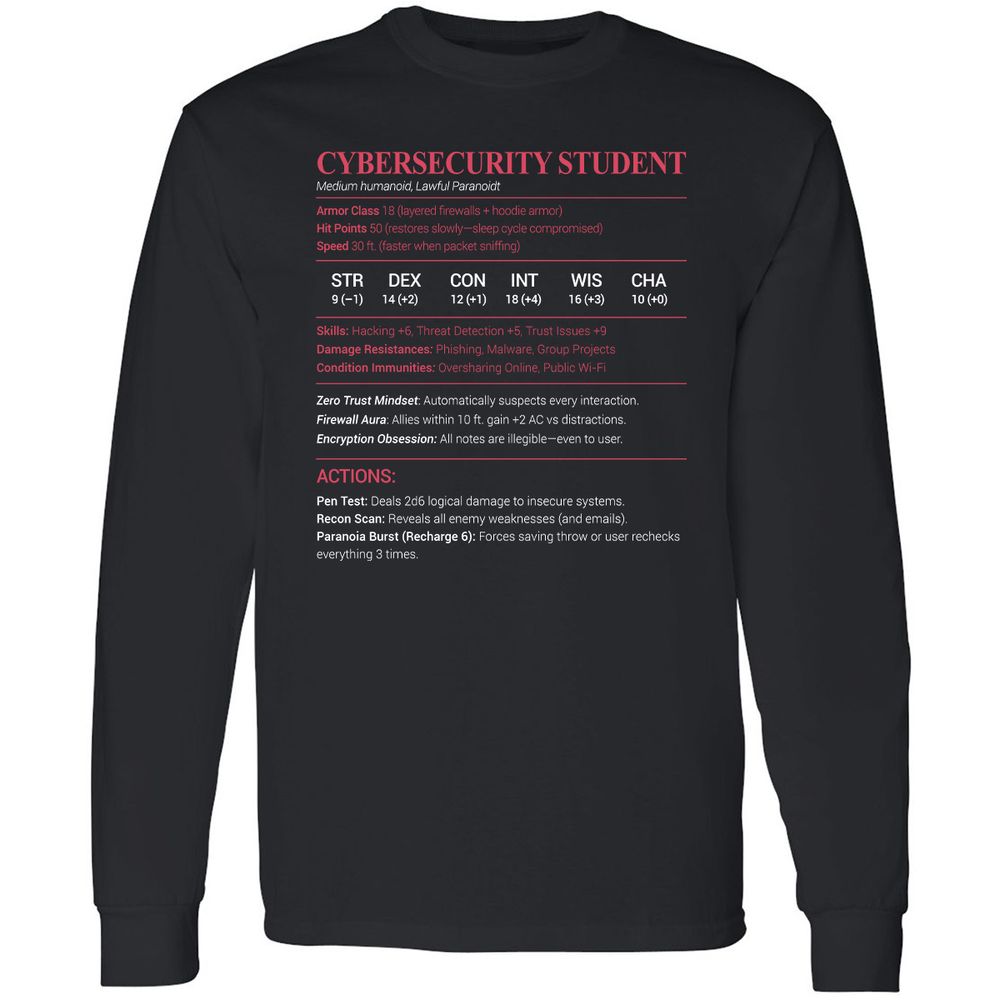 Cybersecurity Student Long Sleeve T-Shirt - Black - 1