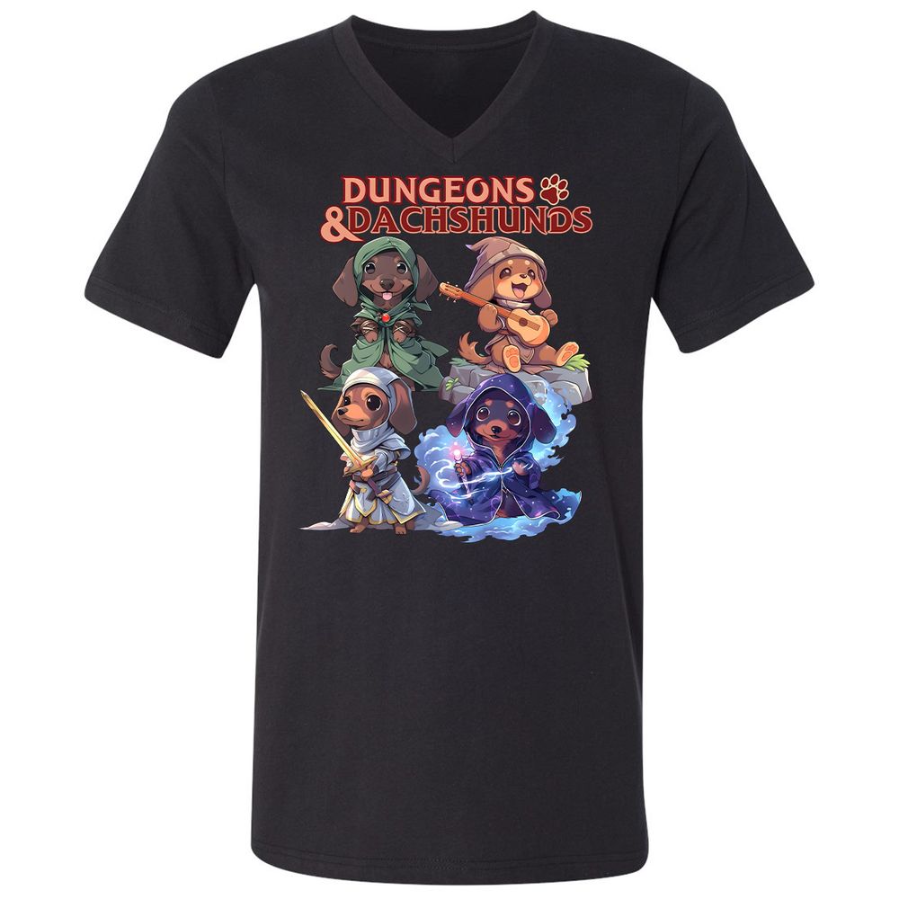 Dungeons & Dachshunds Unisex V-Neck T-Shirt - Black - 1