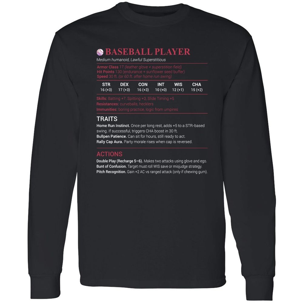 Baseball Player Long Sleeve T-Shirt - Black - 1