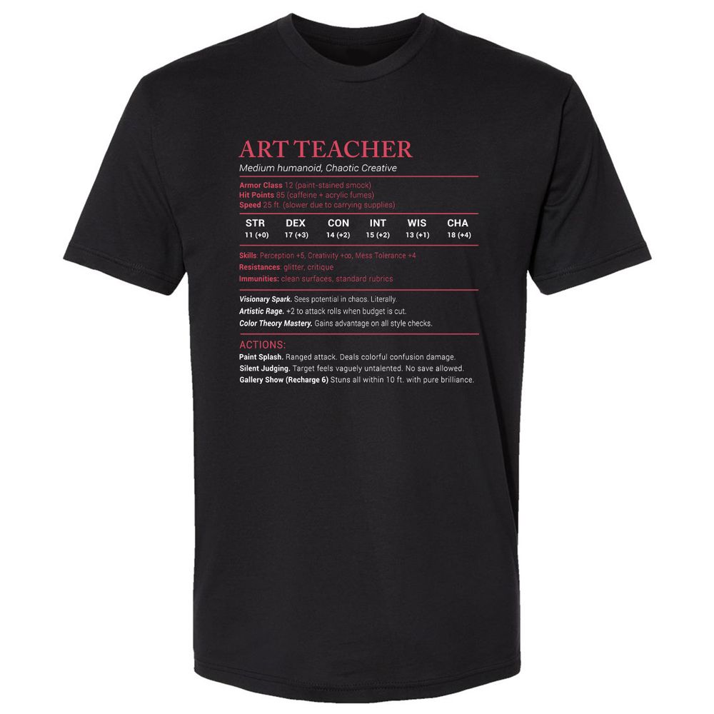 Art Teacher Stats Premium Unisex T-Shirt - Black - 1