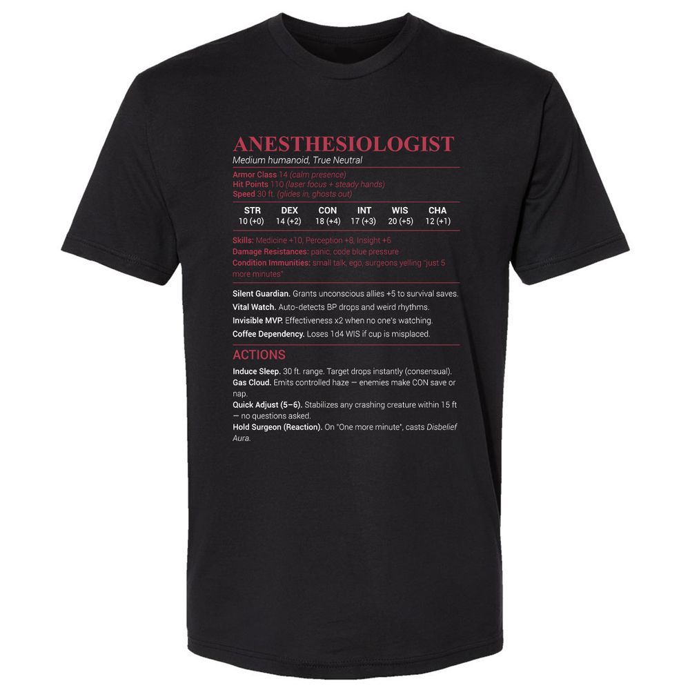Anesthesiologist Stats Premium Unisex T-Shirt - Black - 1