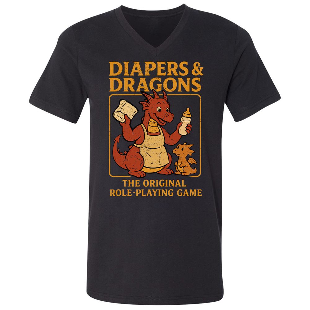 Diapers & Dragons Unisex V-Neck T-Shirt - Black - 1