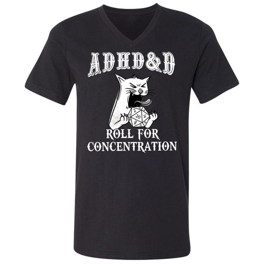 Cat ADHD&D Roll For Concentration Unisex V-Neck T-Shirt - Black - 1