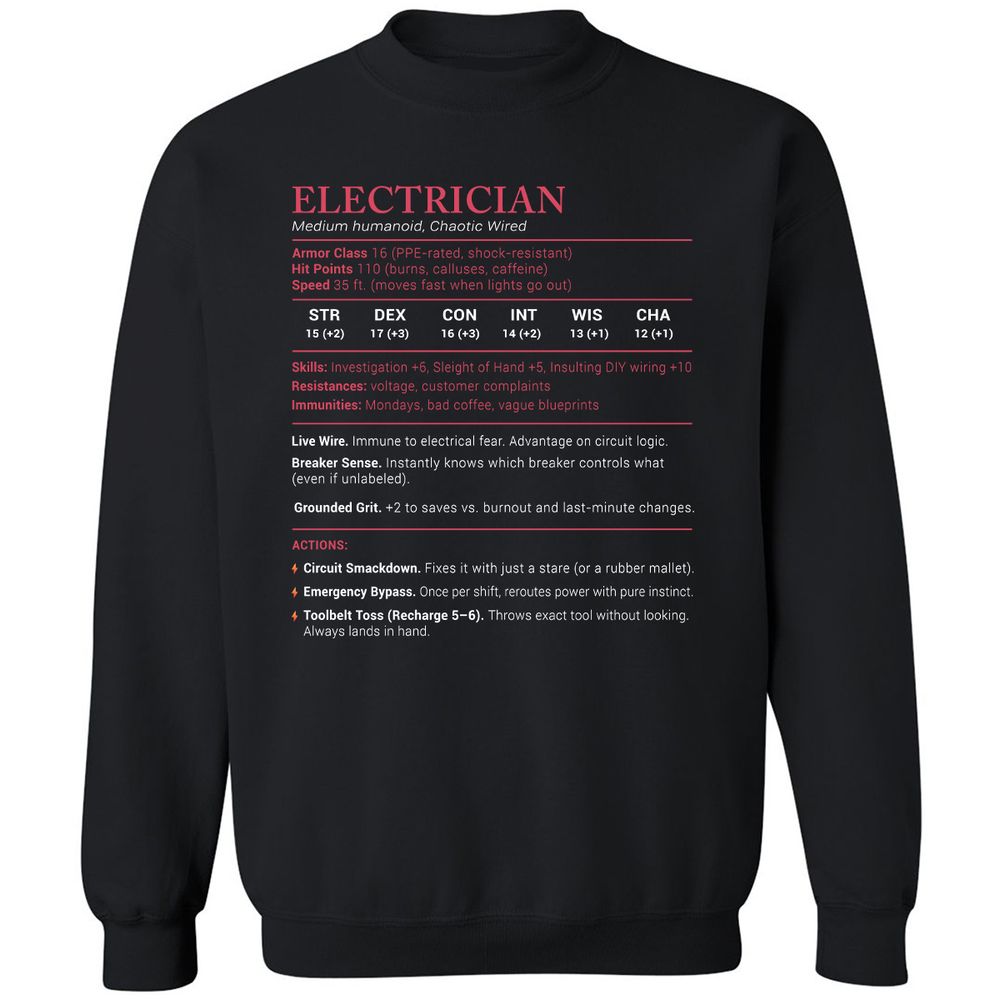 Electrician Stats Classic Unisex Sweatshirt - Black - 1