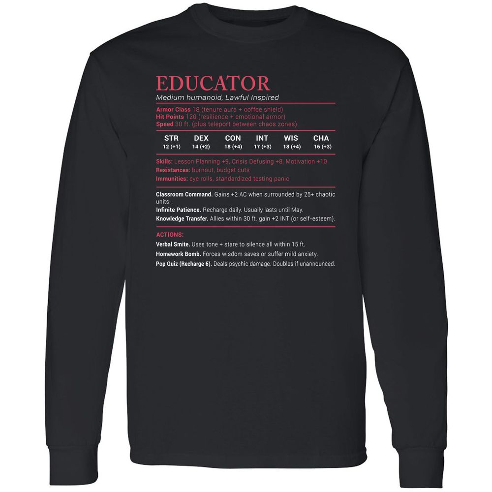 Educator Stats Long Sleeve T-Shirt - Black - 1