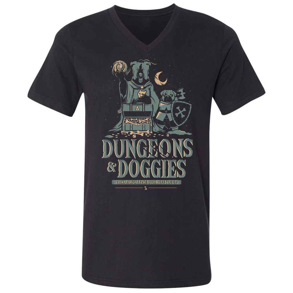 Dungeons & Doggies Unisex V-Neck T-Shirt - Black - 1