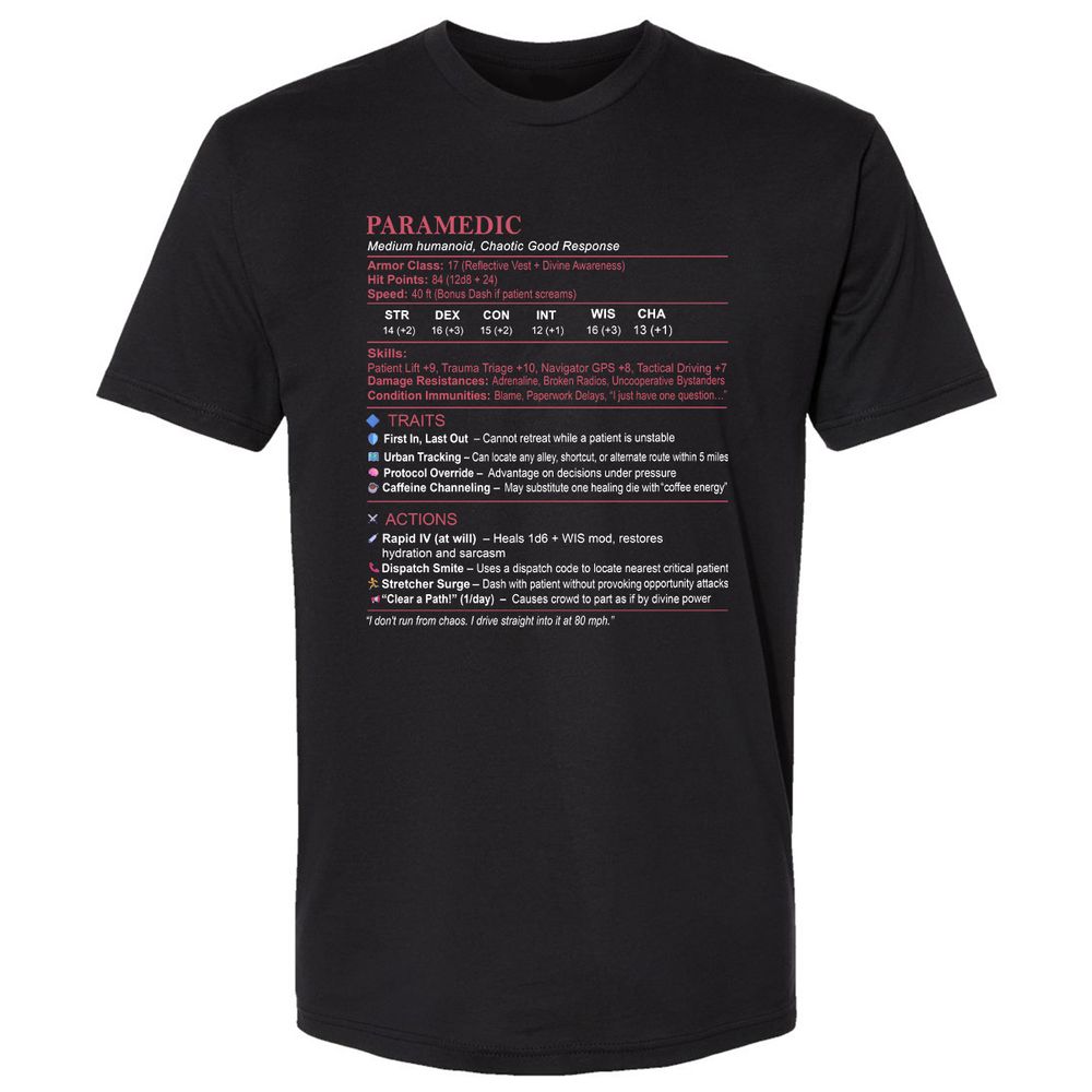 Paramedic Stats Premium Unisex T-Shirt - Black - 1