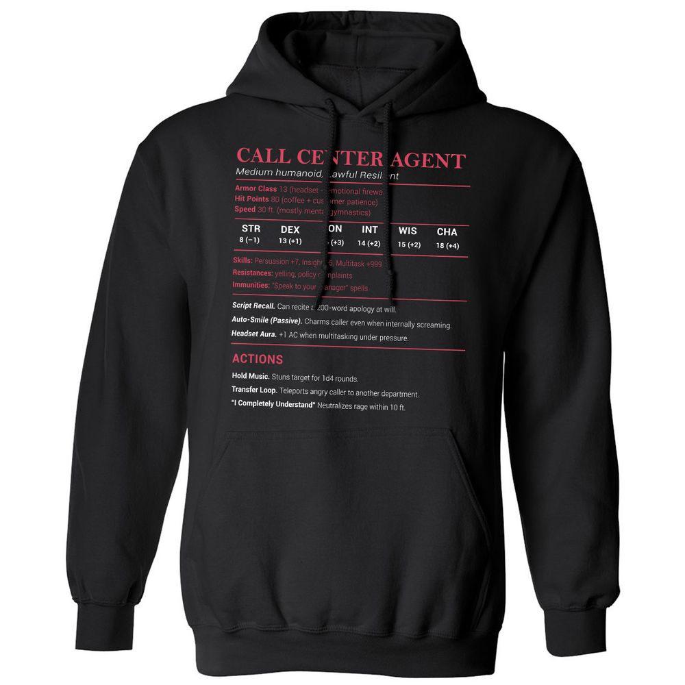 Call Center Agent Stats Classic Unisex Hoodie - Black - 1