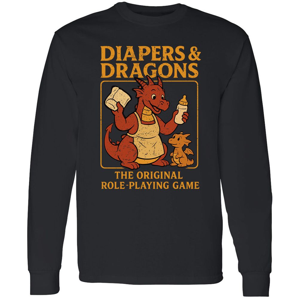 Diapers & Dragons Long Sleeve T-Shirt - Black - 1