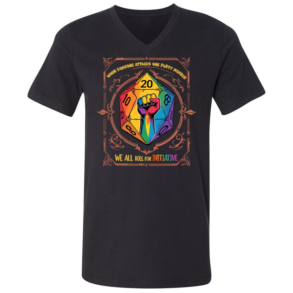 Roll For Initiative Unisex V-Neck T-Shirt - Black - 1