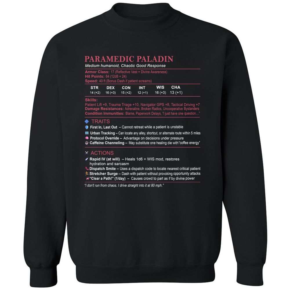 Paramedic Stats Classic Unisex Sweatshirt - Black - 1