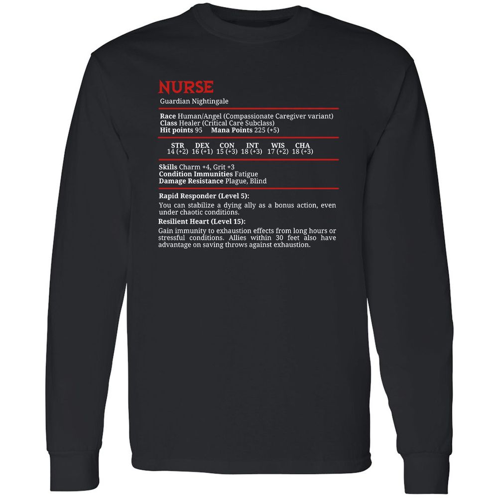 Nurse Stats Long Sleeve T-Shirt - Black - 1