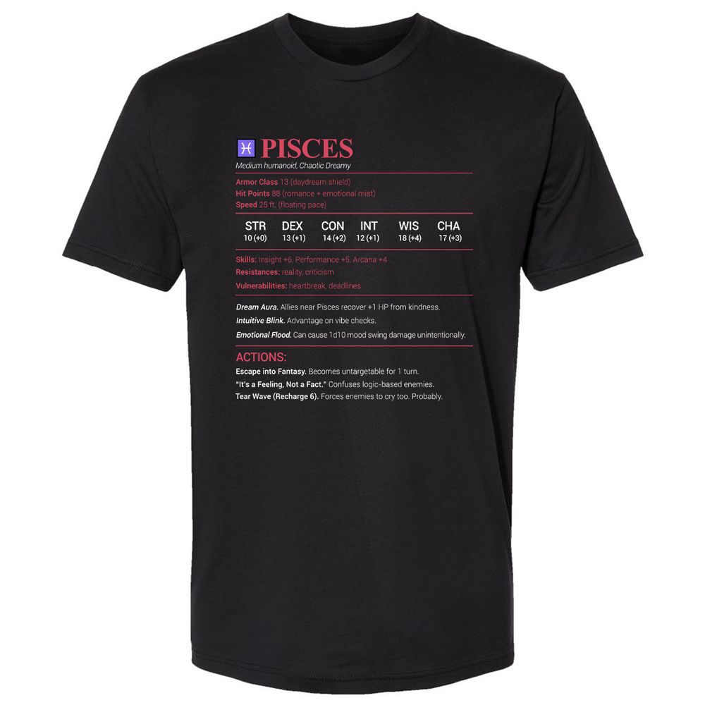 Pisces Stats Premium Unisex T-Shirt - Black - 1